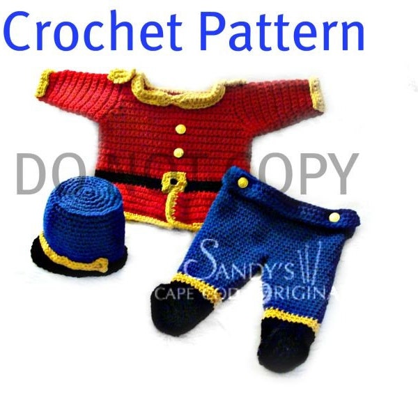 Nutcracker inspired Toy Soldier Outfit Crochet Pattern PDF 556 for 0-6 months, and 6-12 months