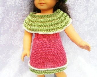 PDF 143 Watermelon Dress Set to fit 18 inch dolls Crochet Pattern