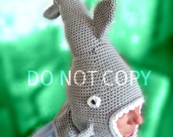 Shark Hat for Teens and Adults Crochet Pattern PDF 564 inspired by SNL skit