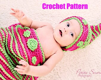 whimsical baby cocoon and hat set crochet pattern PDF 419
