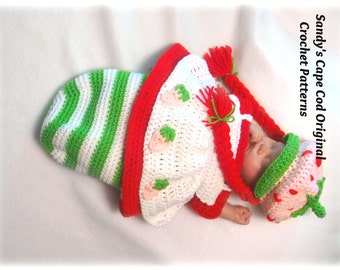 Strawberry Babycake Crochet Pattern Cocoon and Hat Set PDF 700