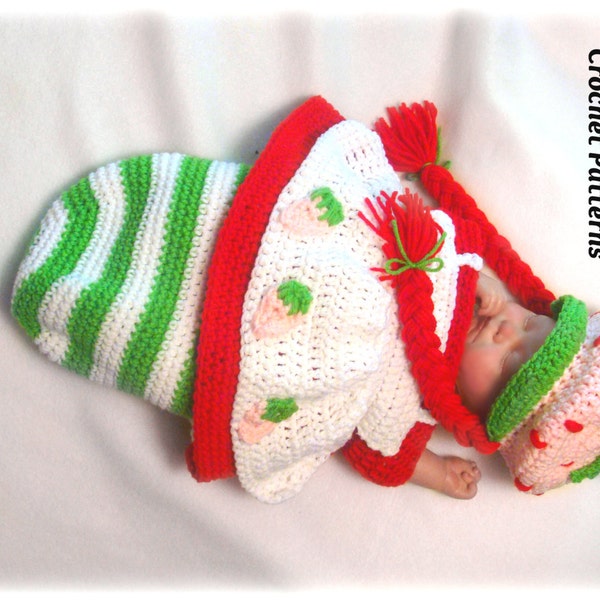 Strawberry Babycake Crochet Pattern Cocoon and Hat Set PDF 700