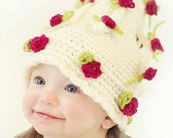 Cascading Flowers Hat Crochet pattern pdf 658 for infants to adults permission to sell finished product