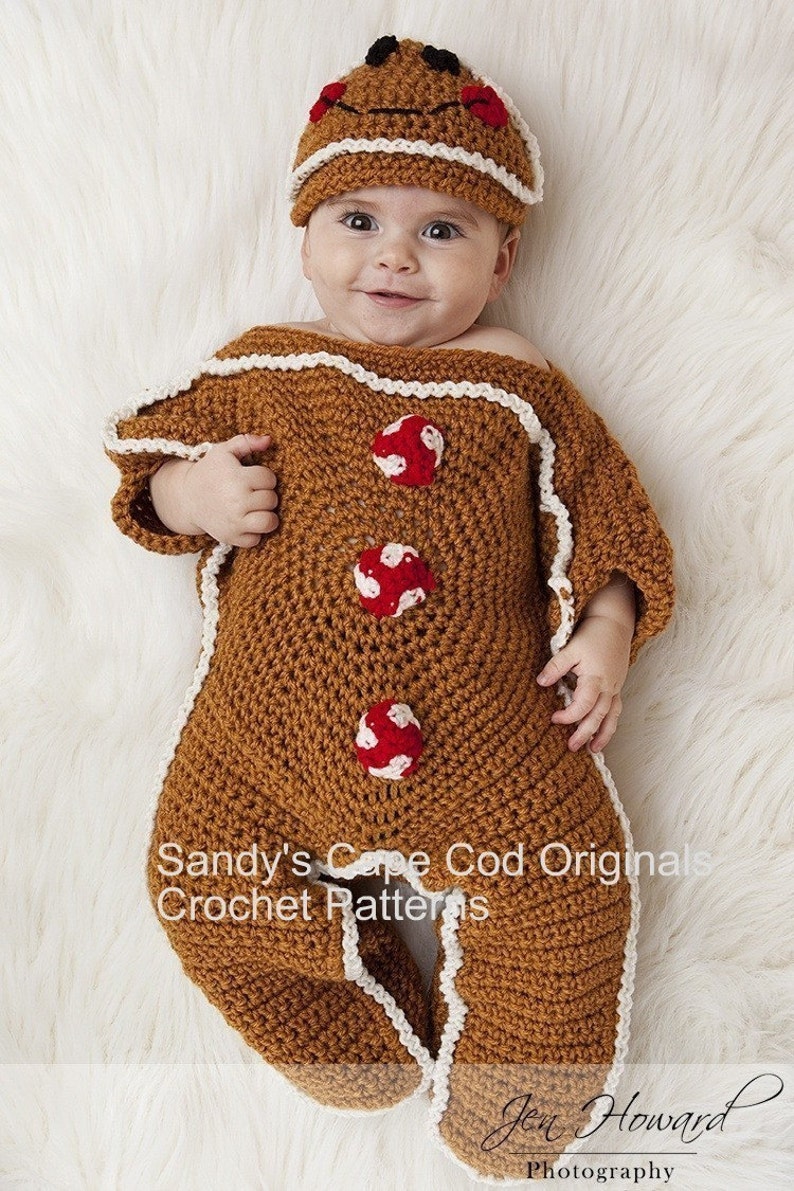 Unisex Gingerbread Bunting and Hat Set Crochet Pattern PDF 242 Great photo prop pictures 2sizes image 2