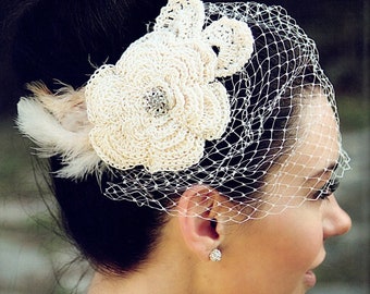 SOC 001 Flower and Feathers Birdcage Veil