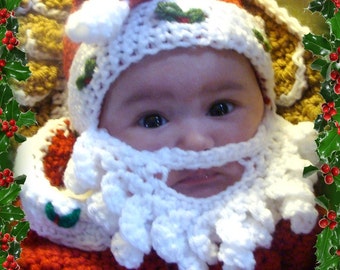 Santa Hat with attached Beard Crochet Pattern PDF 500 3sizes to make