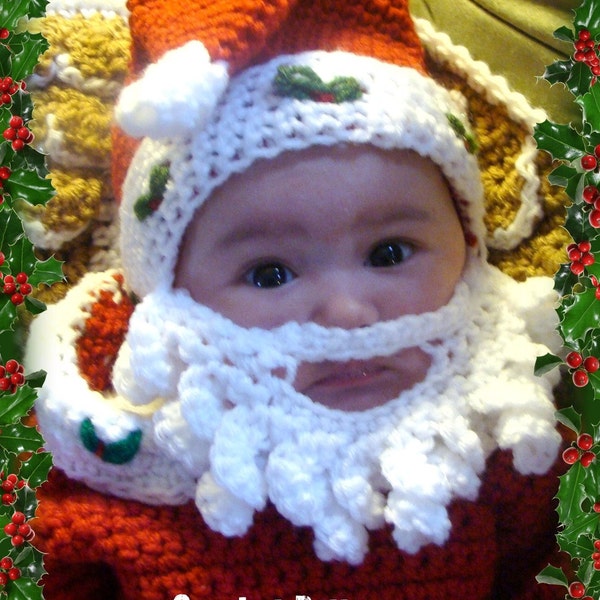 Santa Hat with attached Beard Crochet Pattern PDF 500 3sizes to make