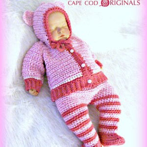 Animal Hooded Cardigan and Pants with Attached Booties Crochet Pattern PDF 639 image 2