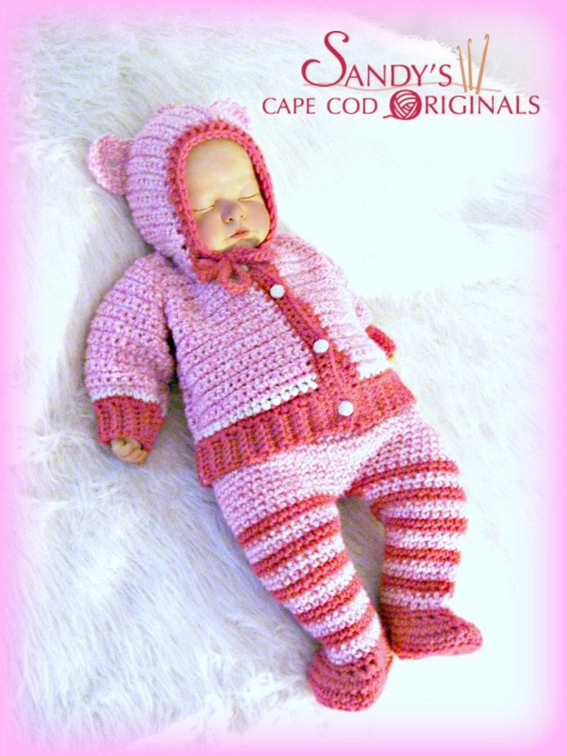 Animal Hooded Cardigan and Pants with Attached Booties Crochet Pattern PDF 639 image 2