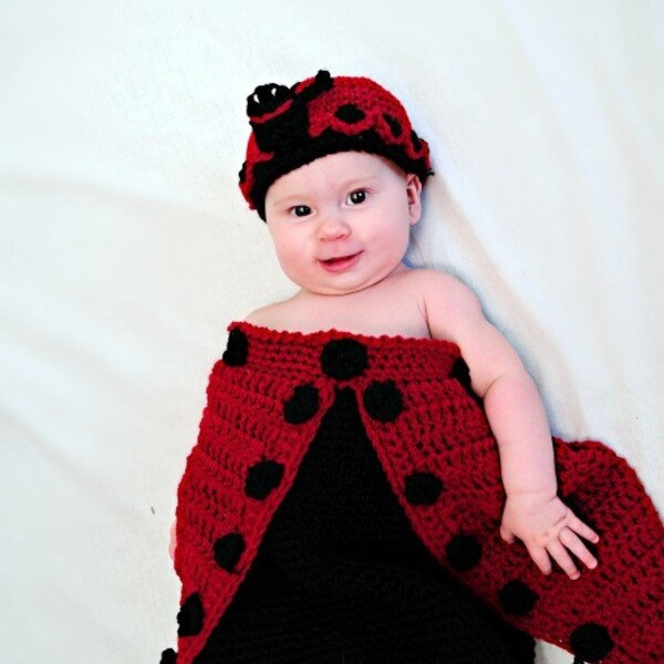 Ladybug Cocoon and Hat Crochet Pattern PDF 518 Taille du nouveau-né à 2 mois