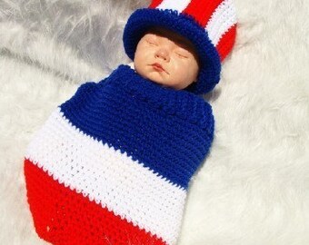 Patriotic Baby Cocoon and Hat Crochet Pattern PDF 427