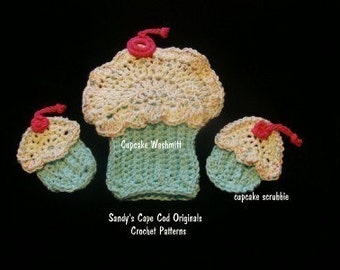 Cotton Cupcake Washmitt and Matching Scrubbies Crochet Pattern PDF 325