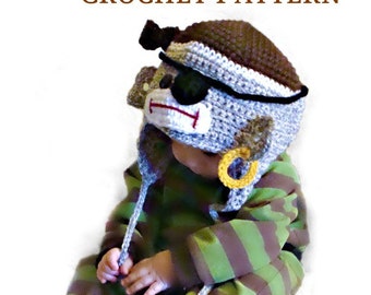 Pirate Sock Monkey Hat to crochet pattern pdf542 infant to adult sizes