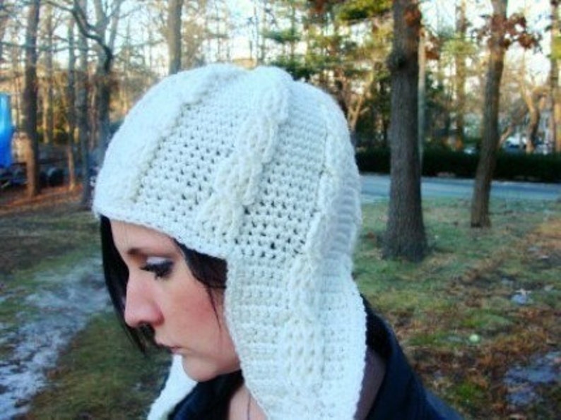 Cable Long Ear Flap Hat Crochet Pattern 399 image 5