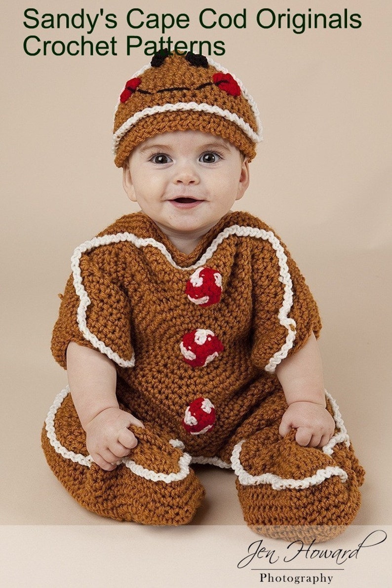 Unisex Gingerbread Bunting and Hat Set Crochet Pattern PDF 242 Great photo prop pictures 2sizes image 1