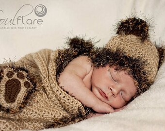 PDF  140 Brown Bear Cocoon and Hat Set Crochet Pattern