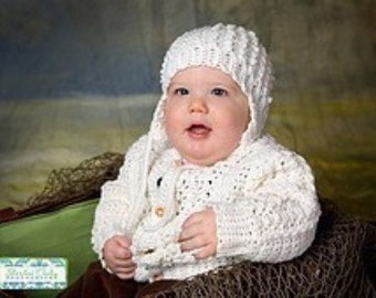 Baby Fisherman Cardigan Sweater and Hat set Crochet Patter PDF 364 For 0-12 Months