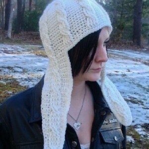 Cable Long Ear Flap Hat Crochet Pattern 399 image 3