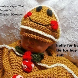 Unisex Gingerbread Bunting and Hat Set Crochet Pattern PDF 242 Great photo prop pictures 2sizes image 4