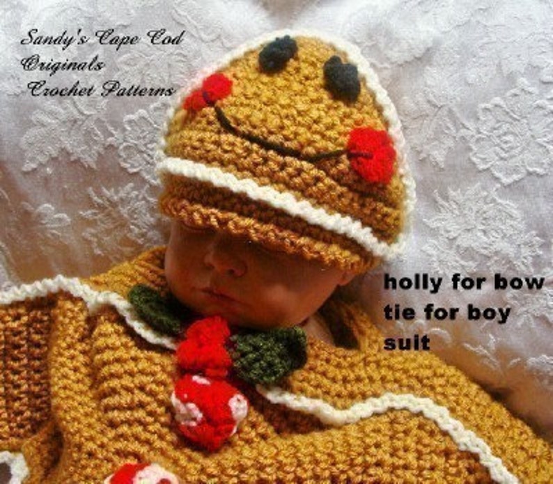 Unisex Gingerbread Bunting and Hat Set Crochet Pattern PDF 242 Great photo prop pictures 2sizes image 4