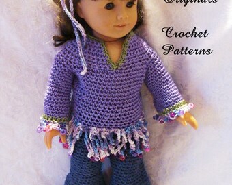 145 PDF  That's 70 s look Hippie Outfit Crochet Pattern for 18in dolls