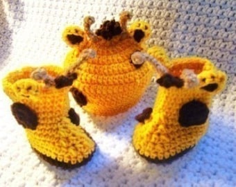 Giraffe Beanie and Baby Booties Crochet Pattern  PDF  211