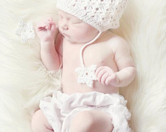 Snowflakes and Lace Organic or Worsted Beanie Crochet Pattern PDF 335 Infants to Adult sizes