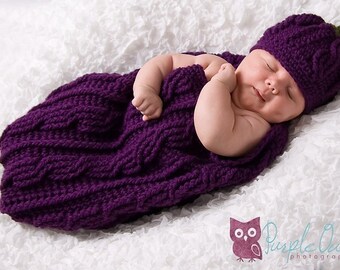 Eggplant Cocoon and Beanie Worsted Weight Version PDF Crochet Pattern 323