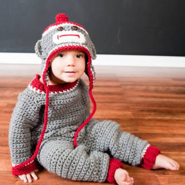 Sock Monkey Coverall Set Crochet Pattern PDF 637