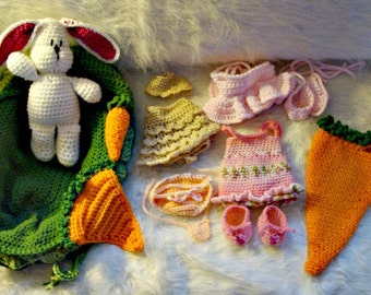 Bunny Play Set with Cradle/Purse to Crochet Pattern pdf 534