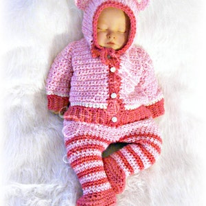 Animal Hooded Cardigan and Pants with Attached Booties Crochet Pattern PDF 639 image 4