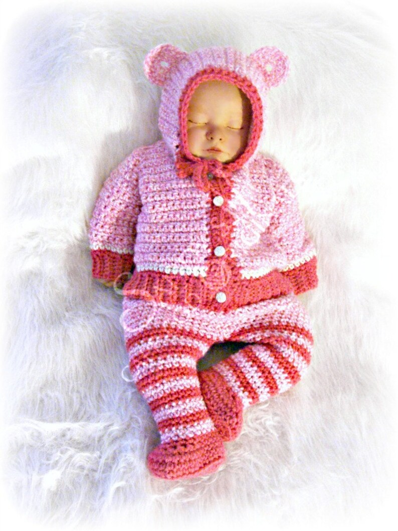 Animal Hooded Cardigan and Pants with Attached Booties Crochet Pattern PDF 639 image 4