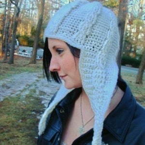 Cable Long Ear Flap Hat Crochet Pattern 399 image 1