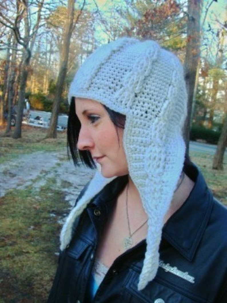 Cable Long Ear Flap Hat Crochet Pattern 399 image 1