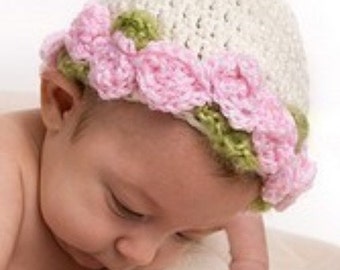 Infant to Adults Fairy Princess Band of Roses Beanies to Crochet Pattern 178 Instructional Video Link included with purchased pattern