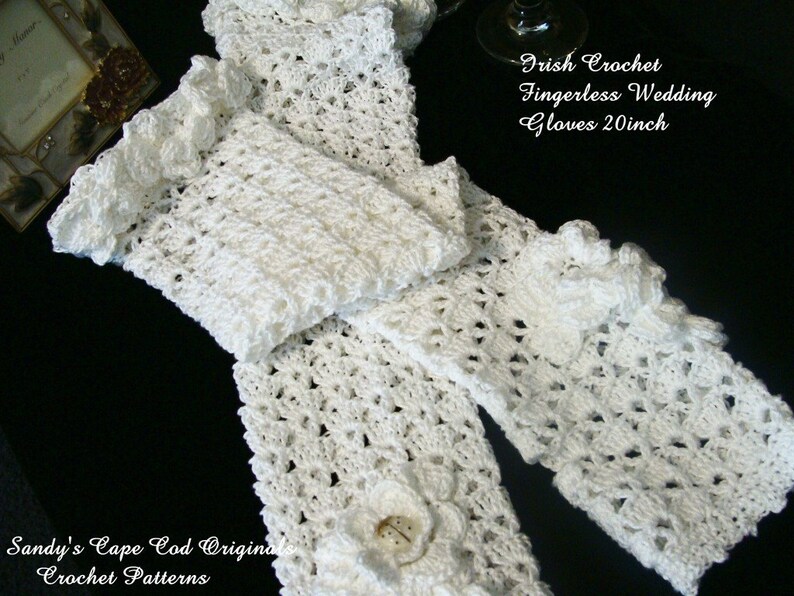 Long Fingerless Gloves Crochet Pattern PDF 157 Irish Crochet Style image 4
