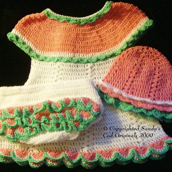 134 PDF Watermelon Dress Diaper Cover and Sun Hat 2T to 4T