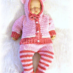 Animal Hooded Cardigan and Pants with Attached Booties Crochet Pattern PDF 639 image 3