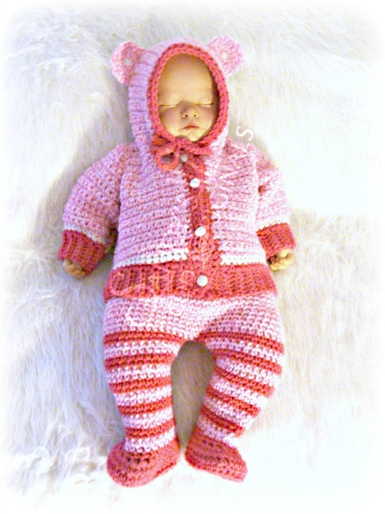 Animal Hooded Cardigan and Pants with Attached Booties Crochet Pattern PDF 639 image 3