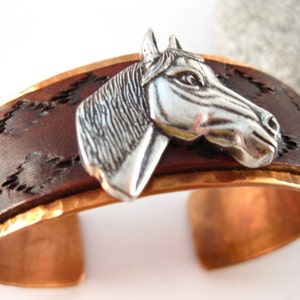 Made to fit you Horse Head Concho Leather and Hammered Copper Cuff. Free shipping to US locations image 5