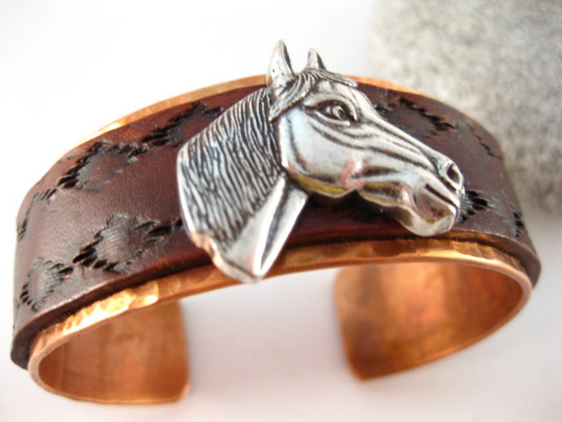 Made to fit you Horse Head Concho Leather and Hammered Copper Cuff. Free shipping to US locations image 5