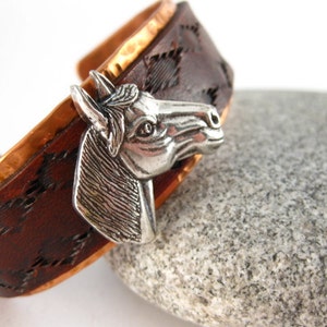 Made to fit you Horse Head Concho Leather and Hammered Copper Cuff. Free shipping to US locations image 4