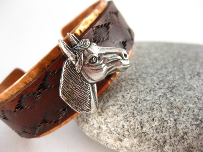 Made to fit you Horse Head Concho Leather and Hammered Copper Cuff. Free shipping to US locations image 4