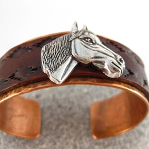 Made to fit you Horse Head Concho Leather and Hammered Copper Cuff. Free shipping to US locations image 1