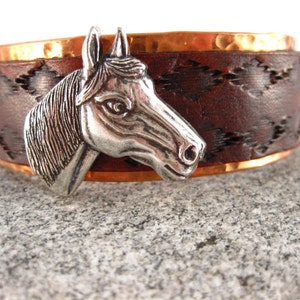 Made to fit you Horse Head Concho Leather and Hammered Copper Cuff. Free shipping to US locations image 3