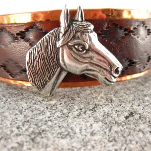 Made to fit you Horse Head Concho Leather and Hammered Copper Cuff. Free shipping to US locations image 2