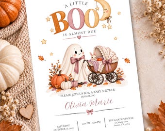 Little Boo Baby Shower Invitation, Halloween Baby Shower Invite, Pink Ghost Invitation, Fall Baby Shower