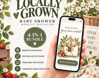 Locally Grown Baby Shower Website Invitation, Canva Template with Online RSVP & Matching Invites