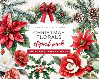 Watercolor Christmas Florals Clipart Pack (20 PNGs)