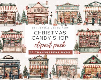 Christmas Candy Shop Watercolor Clipart Bundle (21 PNGs)